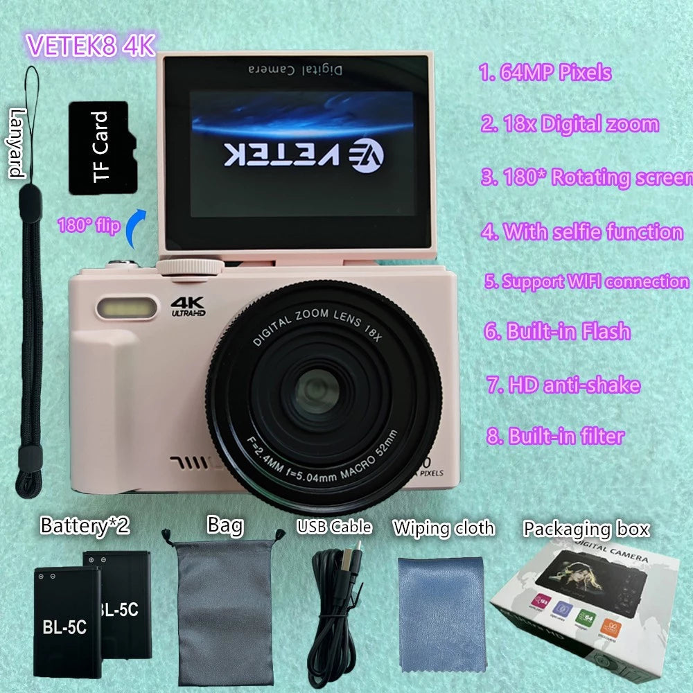 4K Digital Vlogging Camera | Flip Screen & 18X Zoom