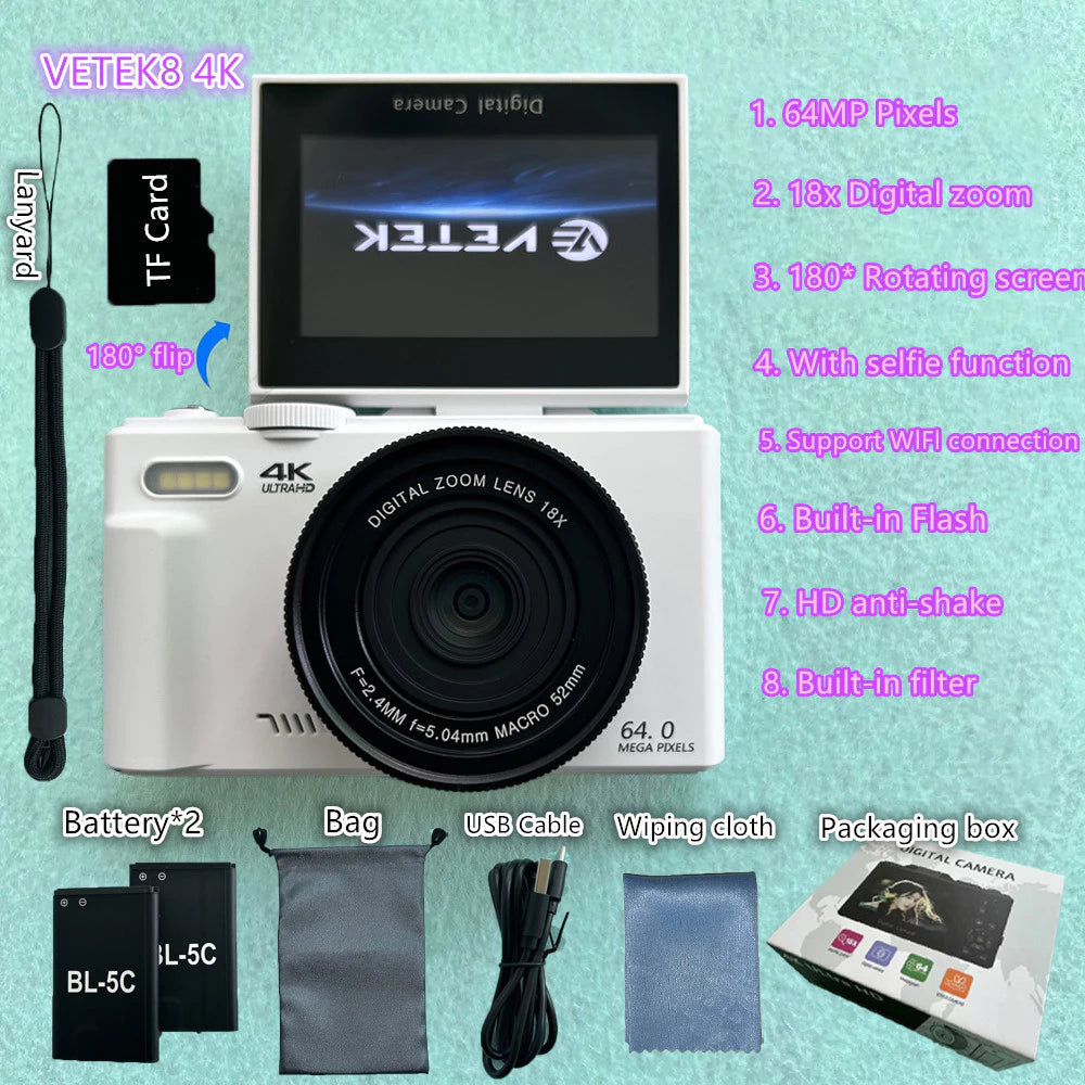 4K Digital Vlogging Camera | Flip Screen & 18X Zoom